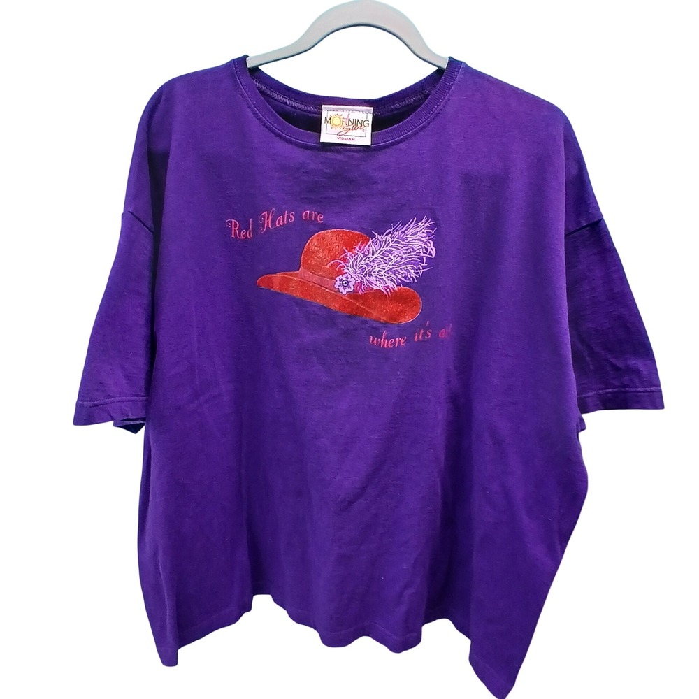 Morning Sun Red Hat Society Graphic T-Shirt 2X Purple Vintage Style Cotton Tee